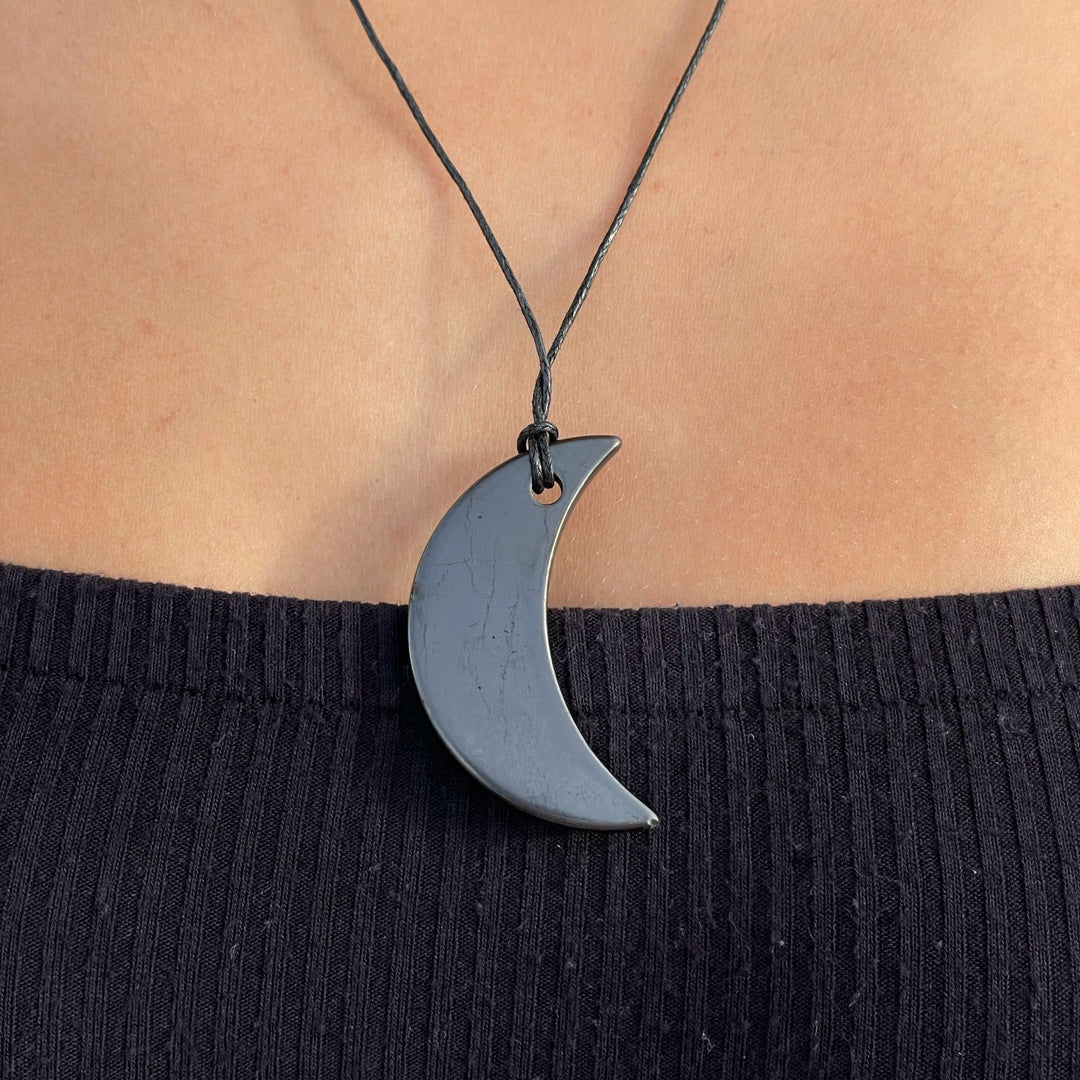 Natural Shungite Moon Pendant