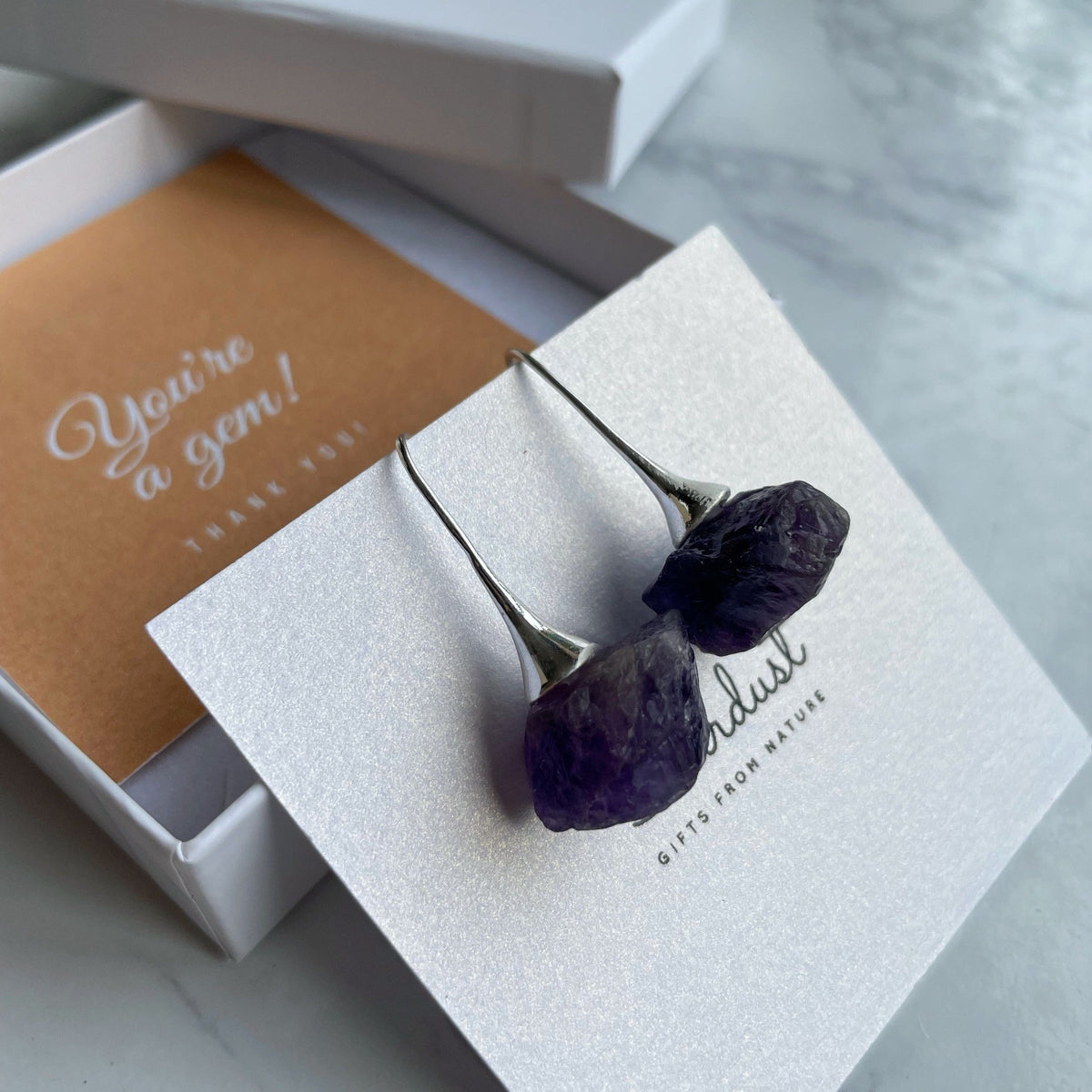 Raw Amethyst Earrings in Silver
