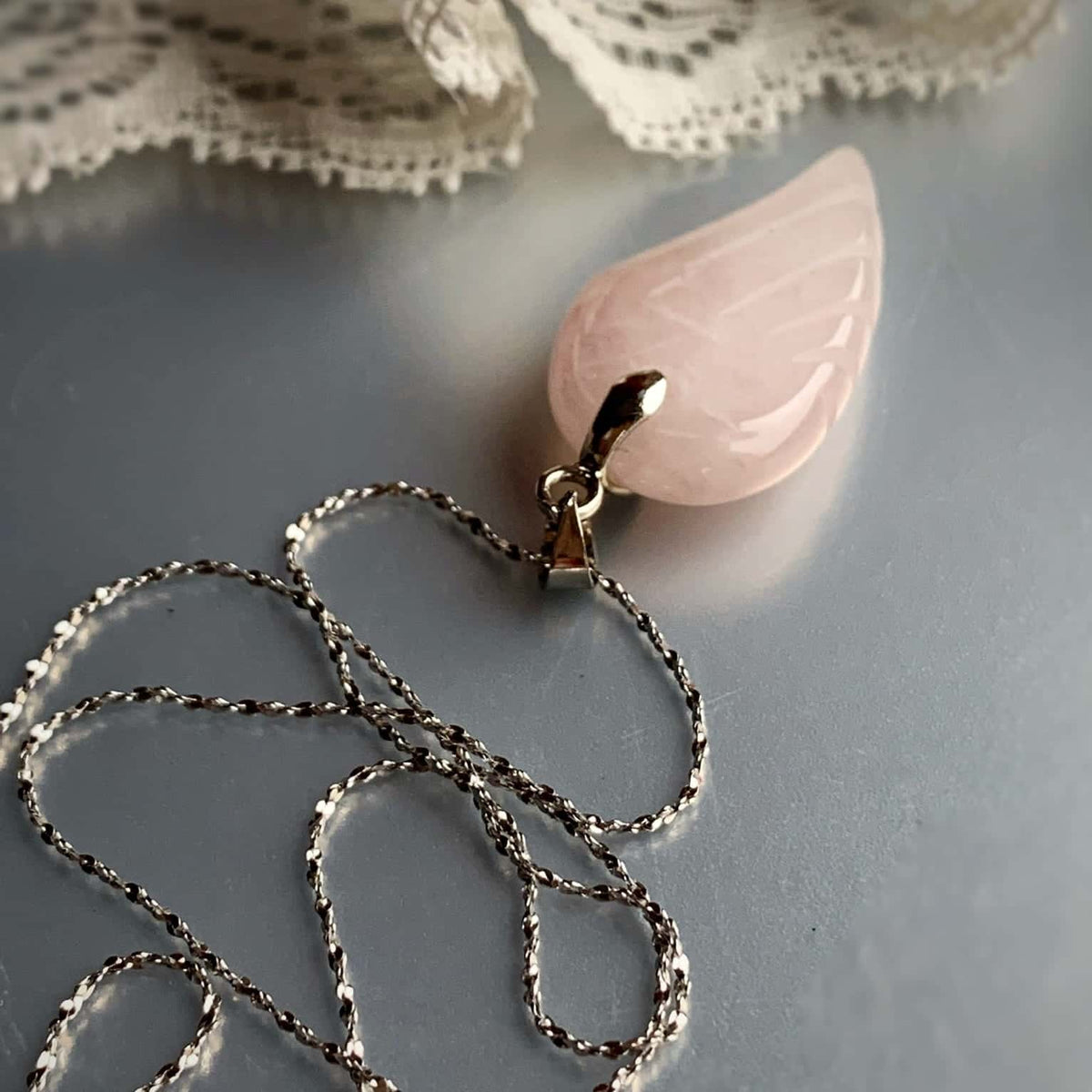 Rose Quartz Angel wing Pendant