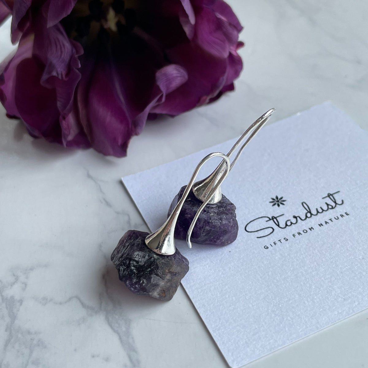 Raw Amethyst Earrings in Silver