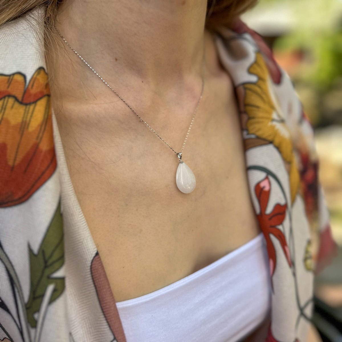 White Snow Quartz pendant Sterling Silver