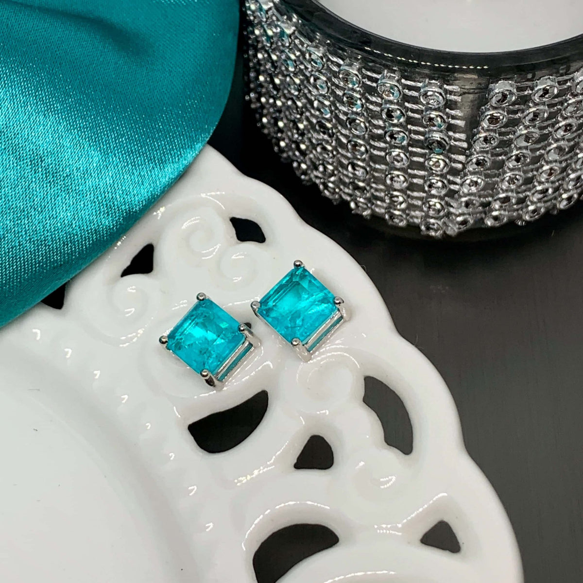 Tourmaline Paraiba stud earrings 7mm Royal jewelry