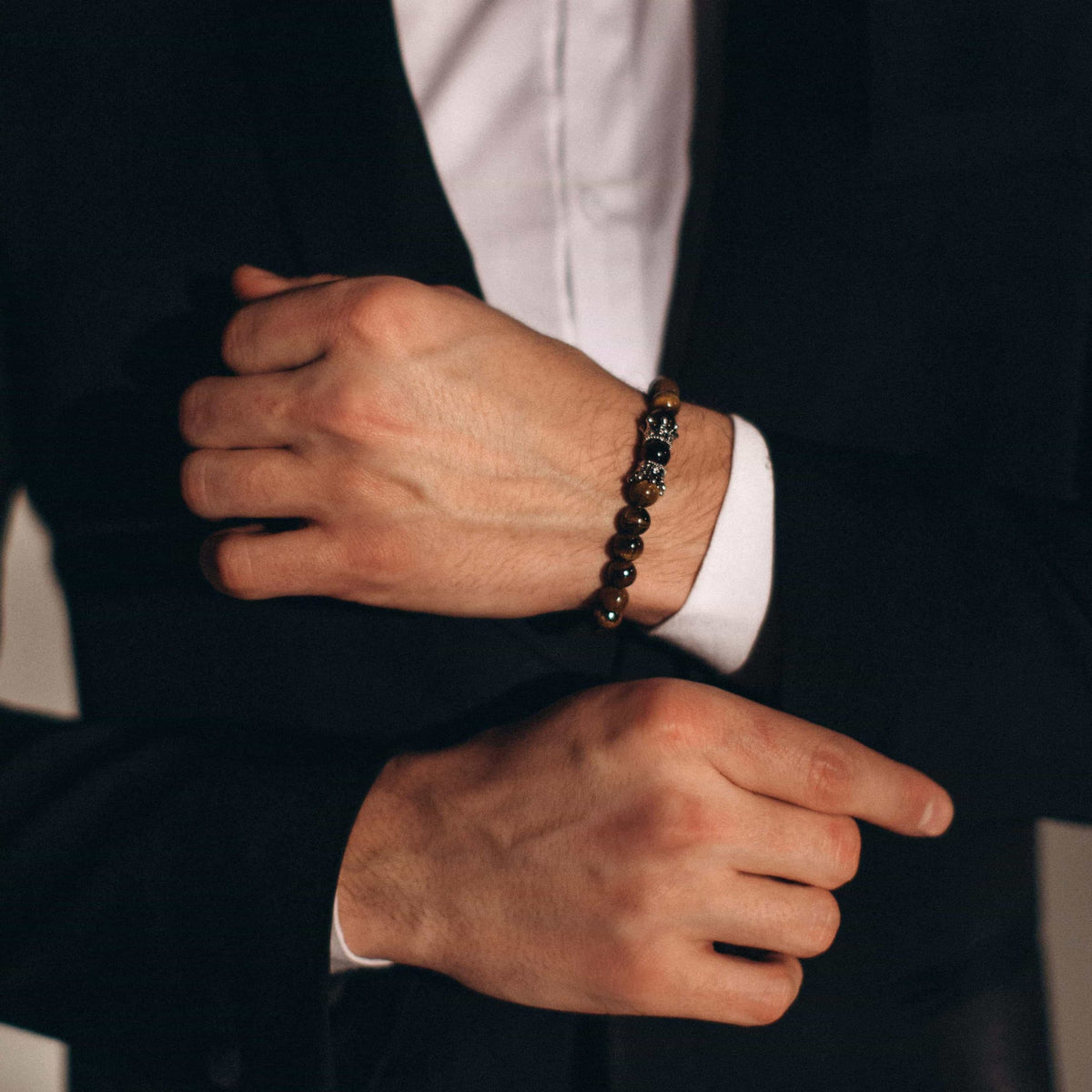 Men’s Tiger Eye Bracelet Set | Silver, Gold & Black Lion