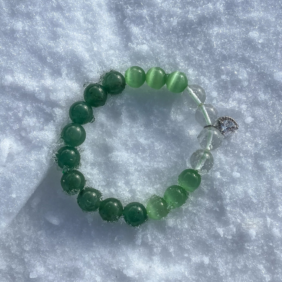 GREEN HARMONY | Aventurine & Clear Quartz Bracelet with Heart Charm