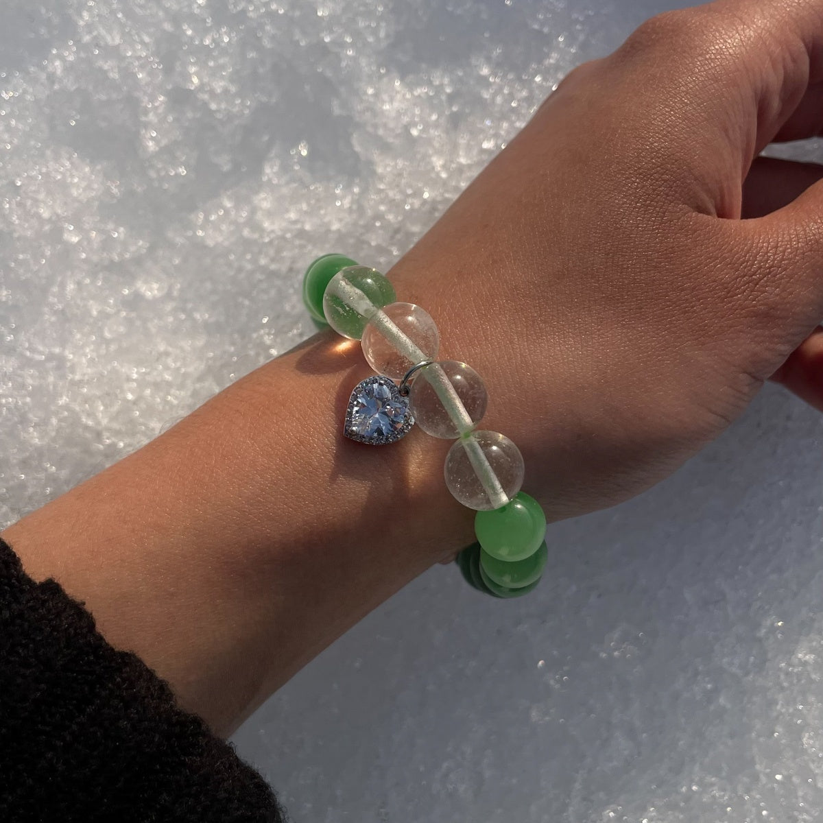 GREEN HARMONY | Aventurine & Clear Quartz Bracelet with Heart Charm