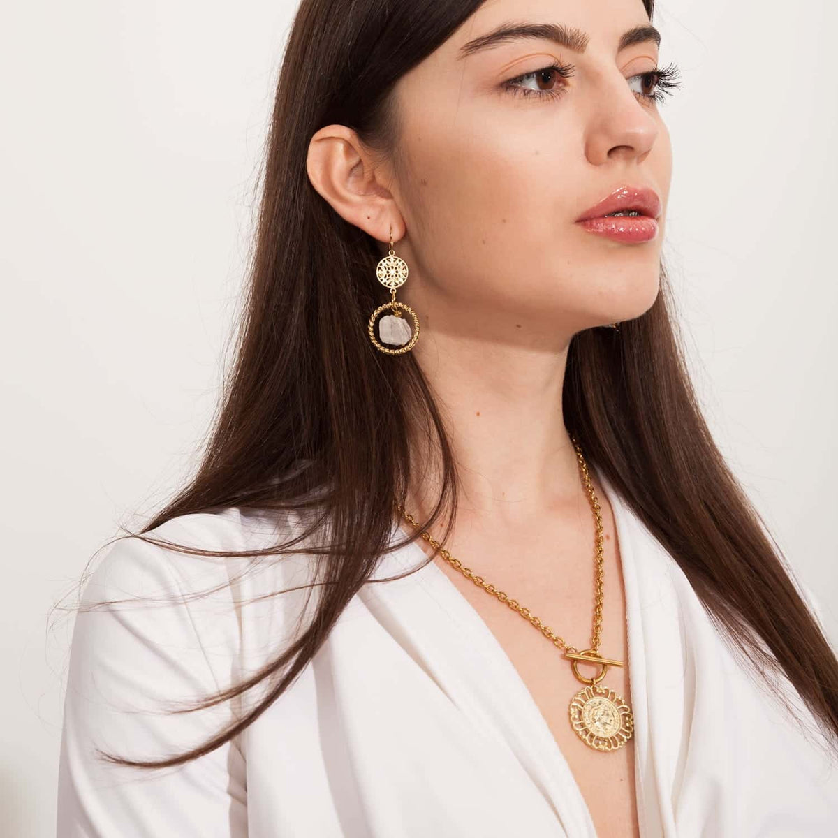 ENERGY | Raw Clear Quartz Statement Earrings in 18K Gold