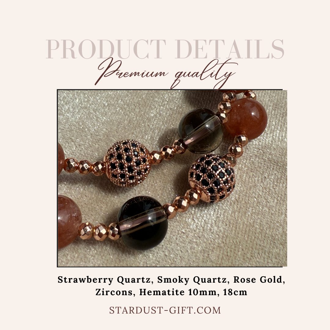 Strawberry Smoky Rose Gold Gemstone Bracelet