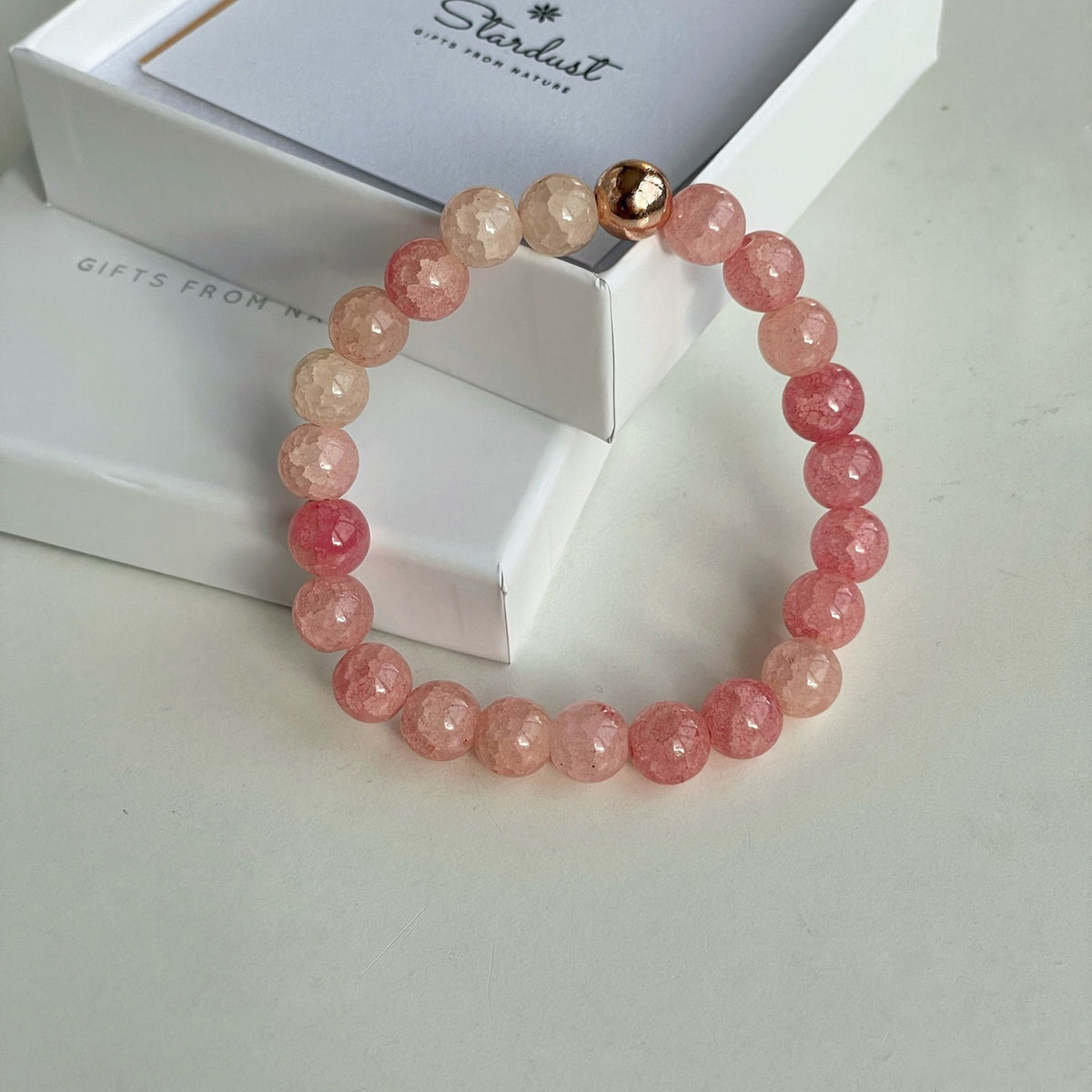 Strawberry Quartz Bracelet | Delicate Pink Gemstone & Rose Gold