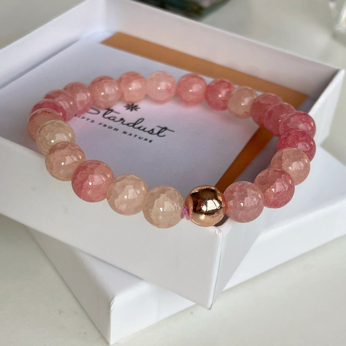 Strawberry Quartz Bracelet | Delicate Pink Gemstone & Rose Gold