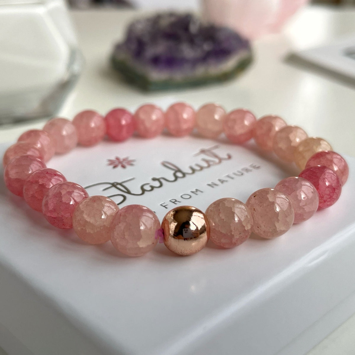 Strawberry Quartz Bracelet | Delicate Pink Gemstone & Rose Gold