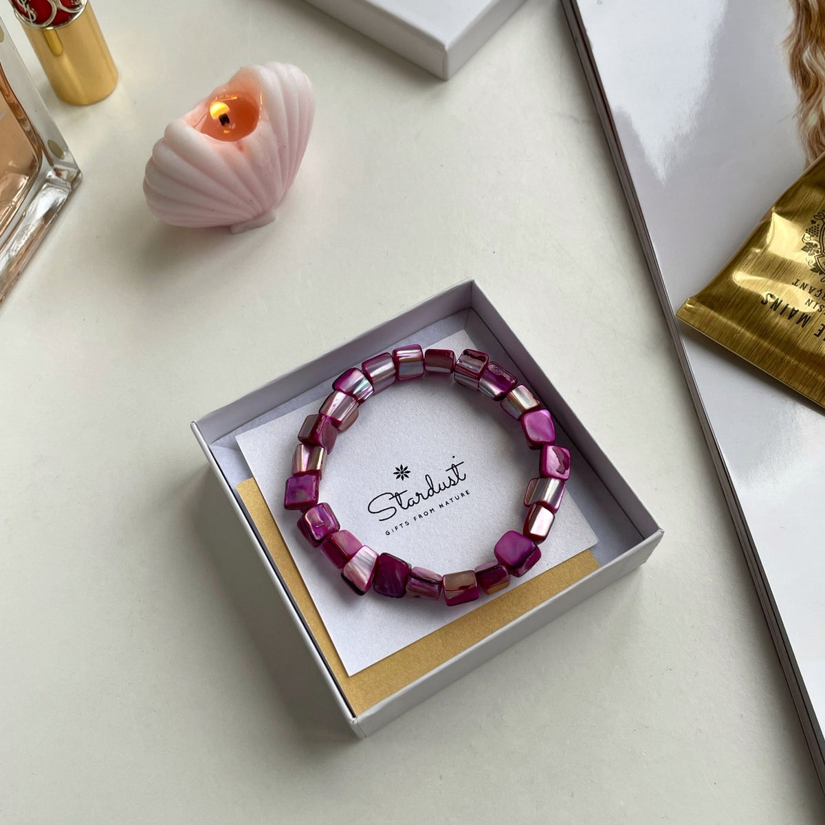 Natural Pink Mother of Pearl Bracelet | Romantic Shell Chip Jewelry