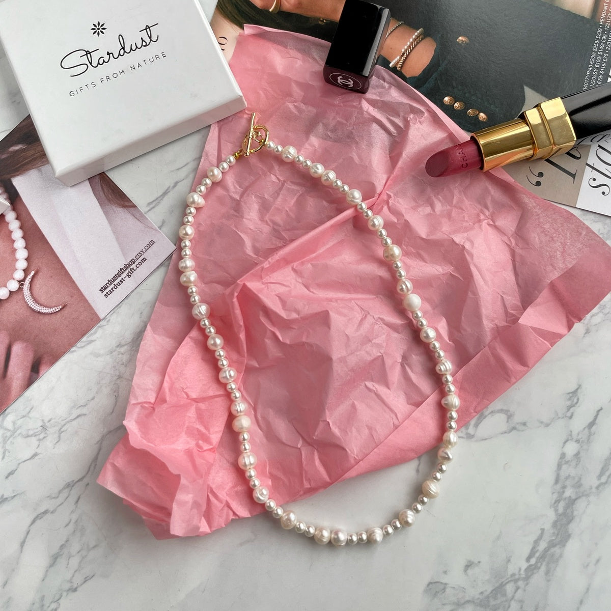 White Pearl Choker Necklace | Gold-Filled Toggle Clasp | Bridal Jewelry