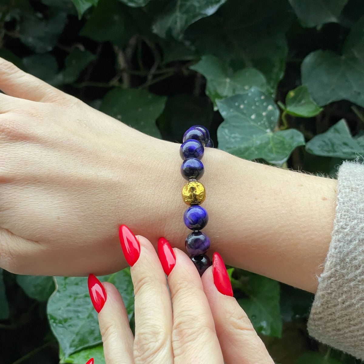 ROYALTY | Purple Tiger Eye Bracelet with Gold Lion