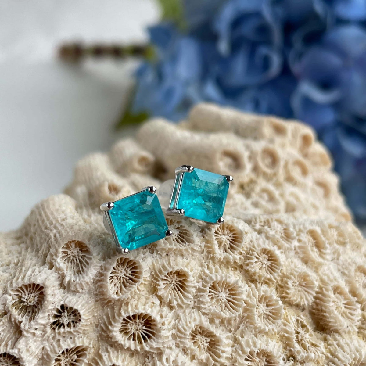 Tourmaline Paraiba stud earrings 7mm Royal jewelry