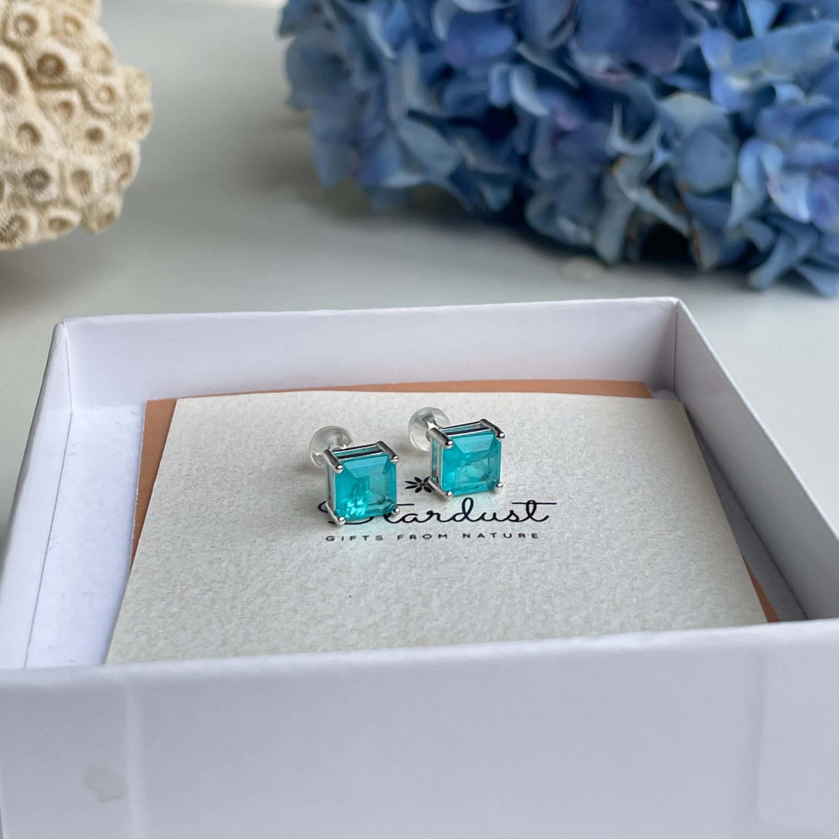 Tourmaline Paraiba stud earrings 7mm Royal jewelry
