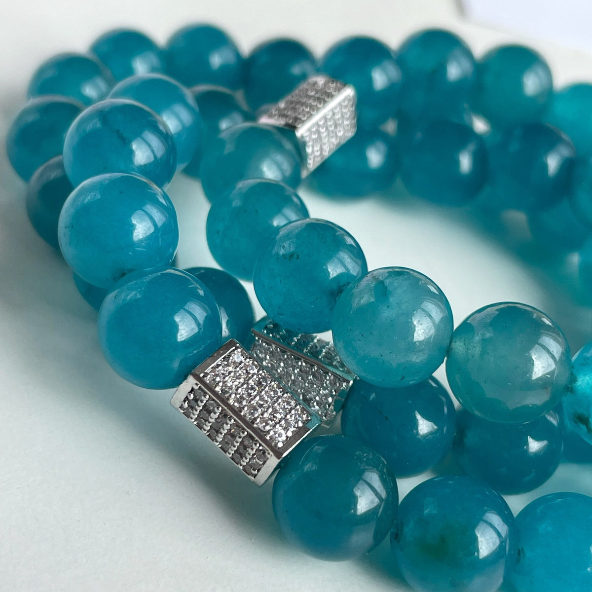 OCEAN BLUE | Blue Agate Bracelet with Silver Zircon Accents