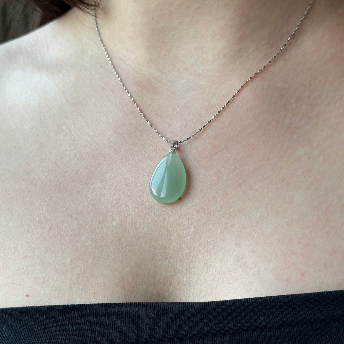 Natural Green Aventurine Drop Necklace | Gold & Silver Gemstone Pendant