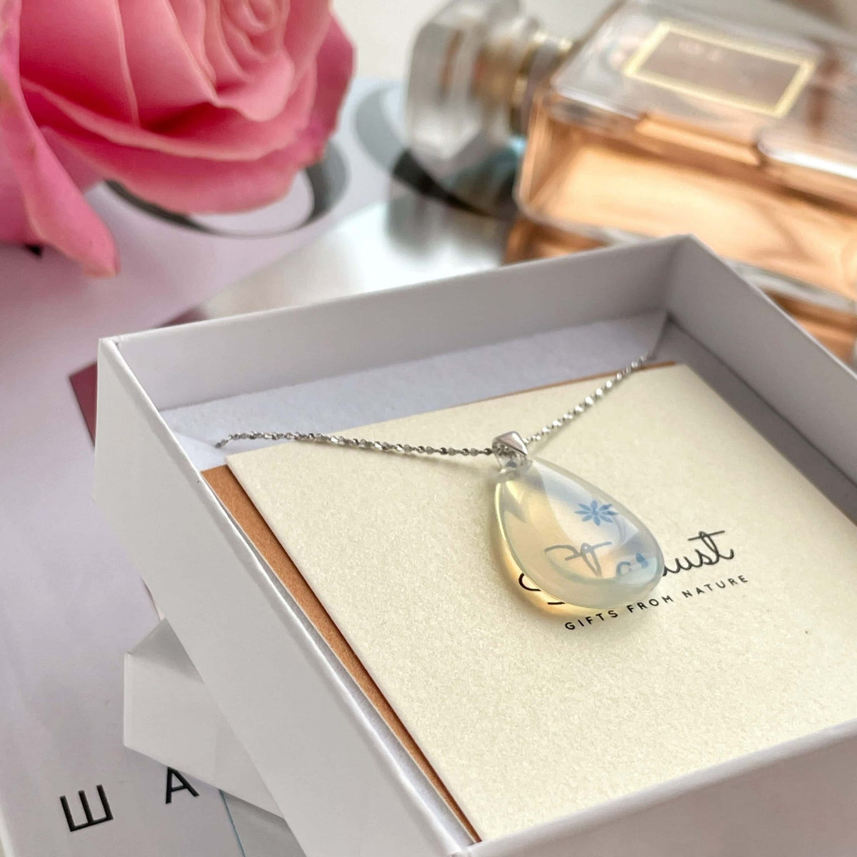 Waterdrop Opalite Pendant in sterling silver necklace