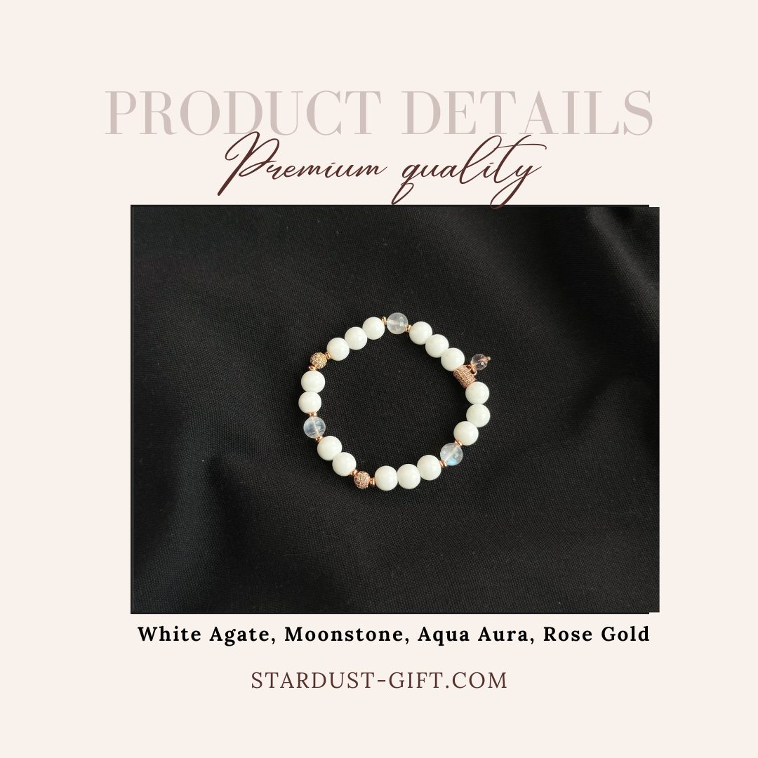 "Touch of luxury" White Agate bracelet with Aqua Aura Quartz