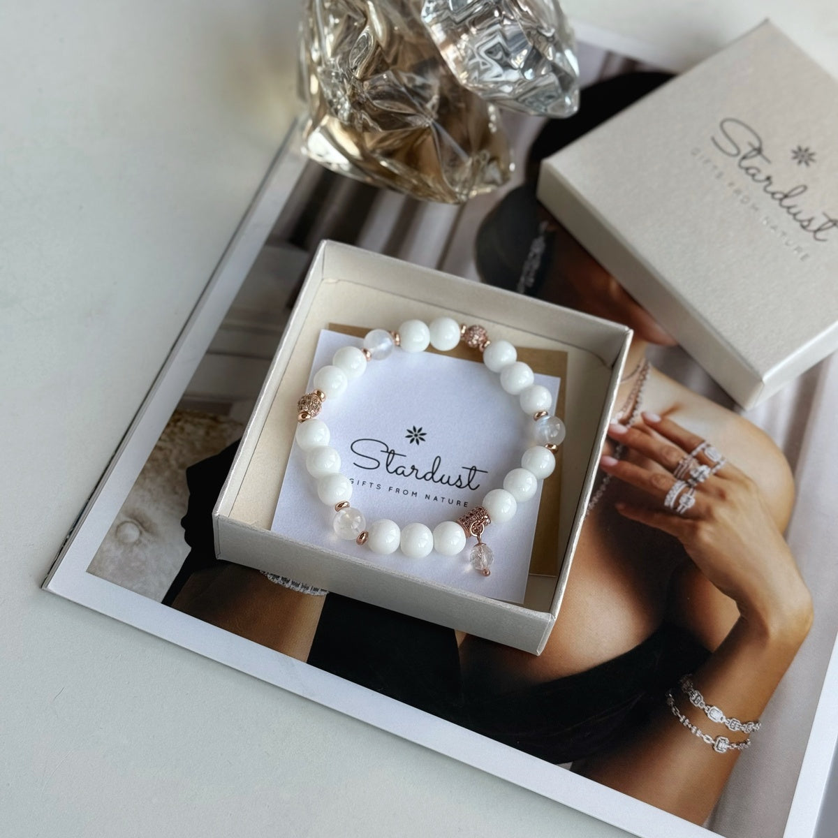 "Touch of luxury" White Agate bracelet with Aqua Aura Quartz