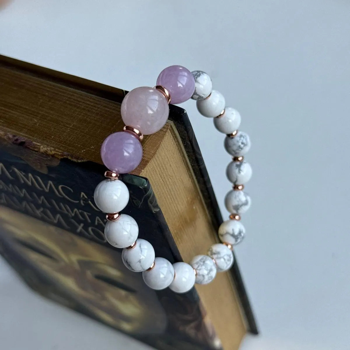 White Howlite, Rose Quartz & Kunzite Bracelet | Rose Gold