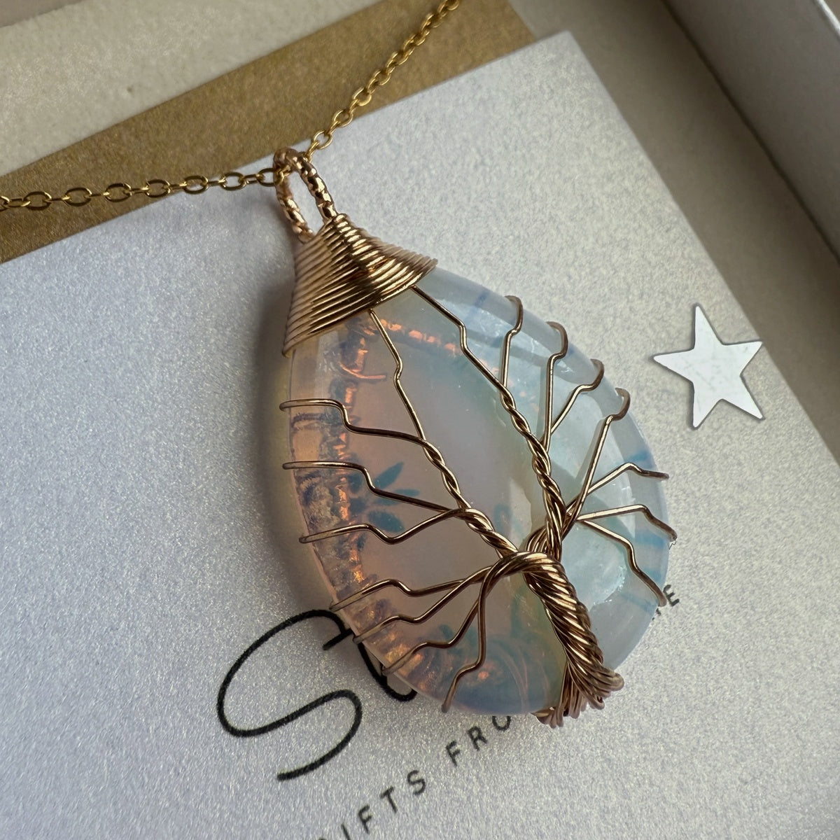 Opalite Tree of Life Necklace | 18K Gold Plated