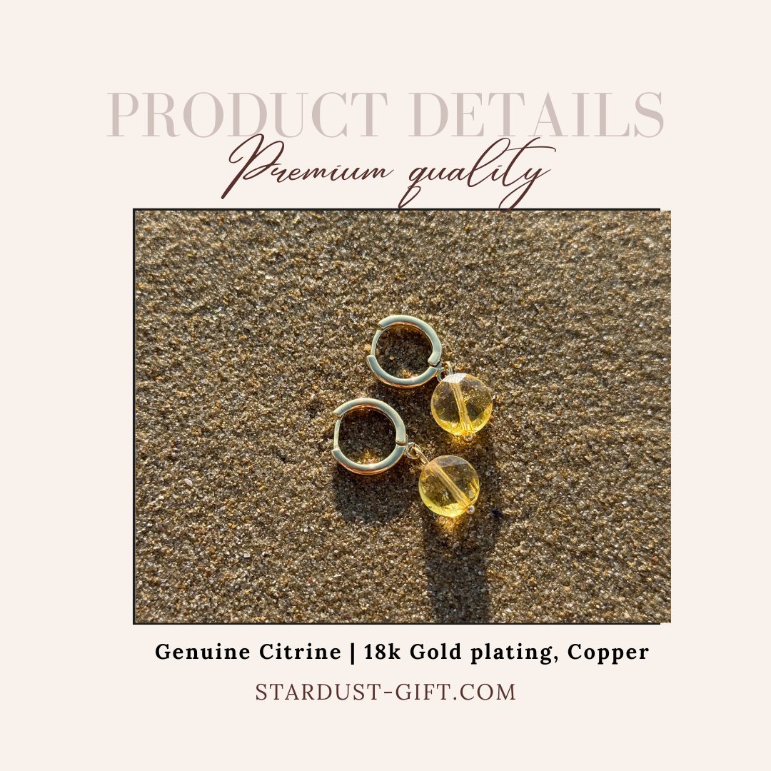Natural Citrine Faceted Drop Earrings | Gold-Plated Gemstone Jewelry