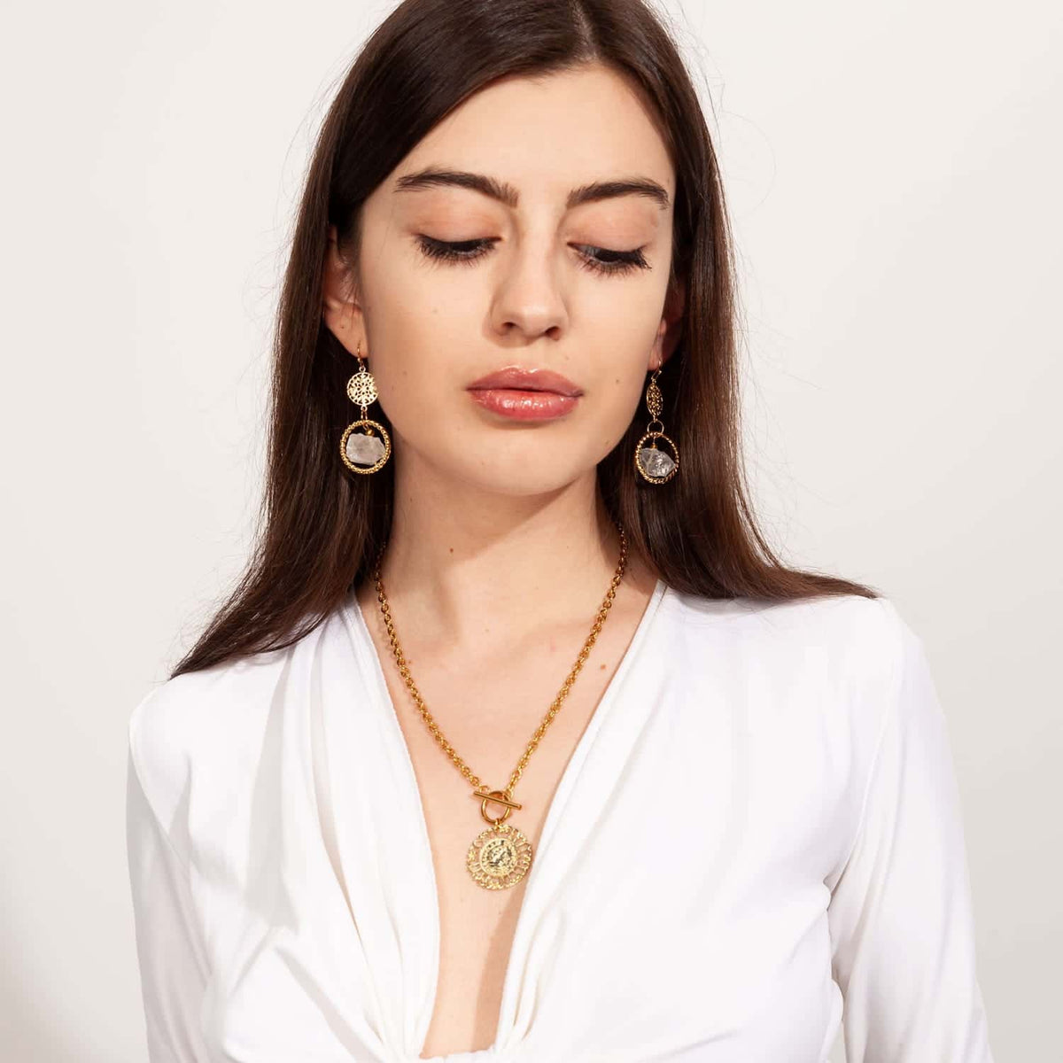 ENERGY | Raw Clear Quartz Statement Earrings in 18K Gold