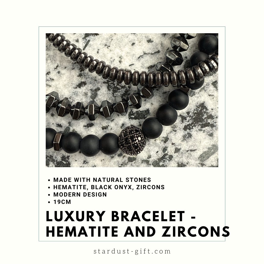 Men’s Black Onyx & Hematite Bracelet Set | Black Zircon