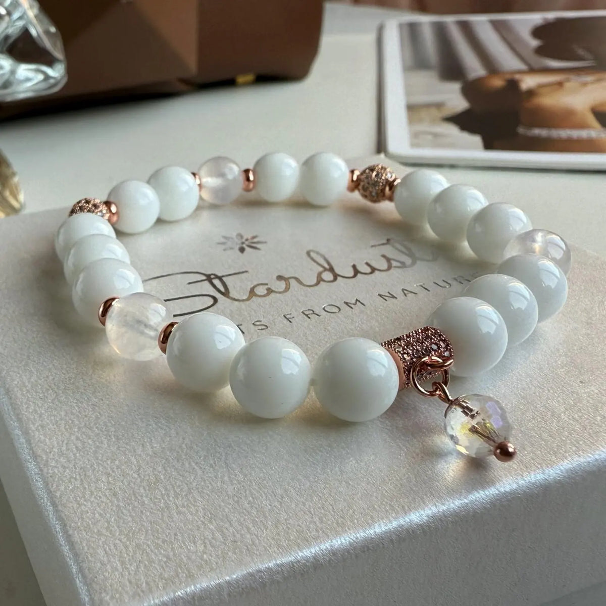 "Touch of luxury" White Agate bracelet with Aqua Aura Quartz