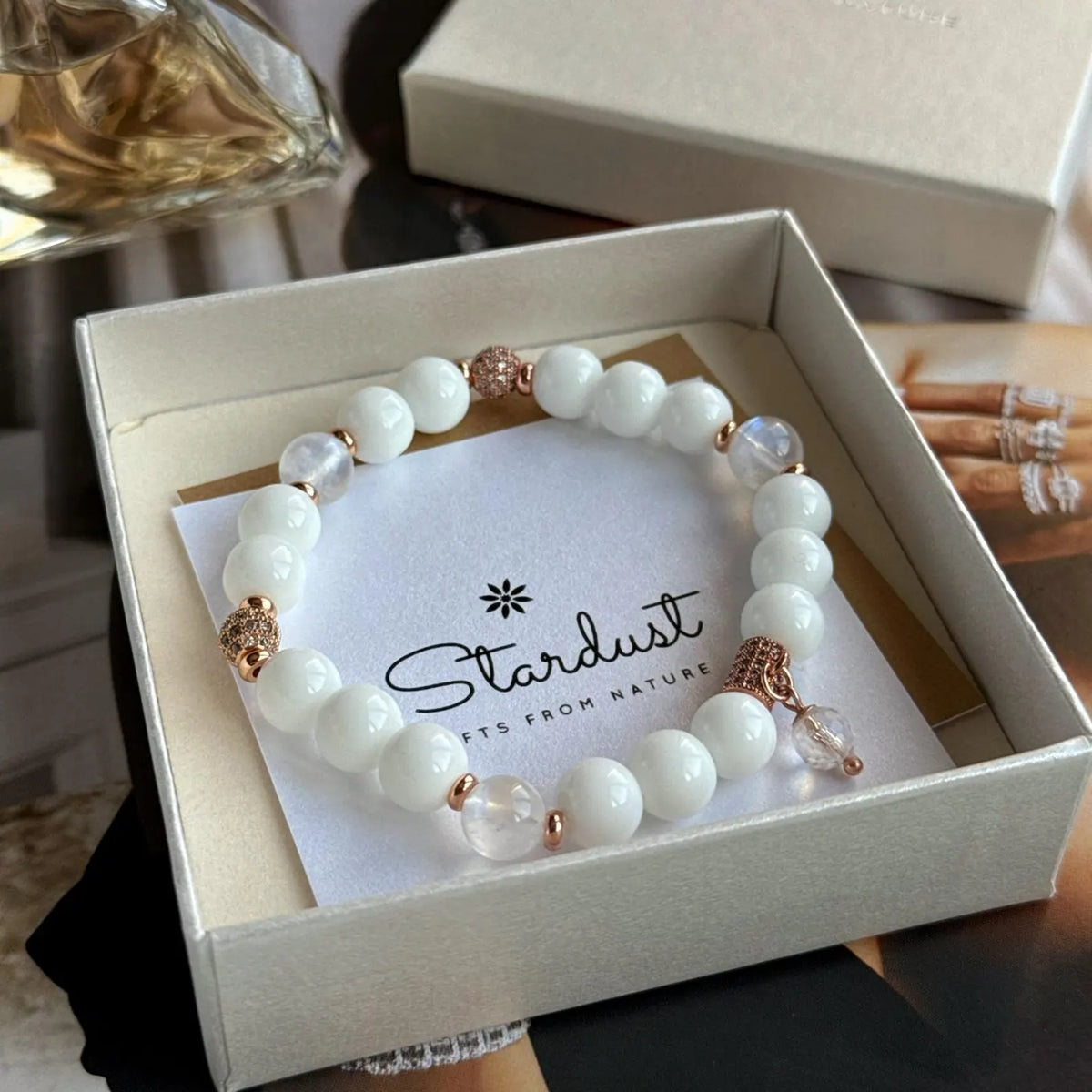 "Touch of luxury" White Agate bracelet with Aqua Aura Quartz