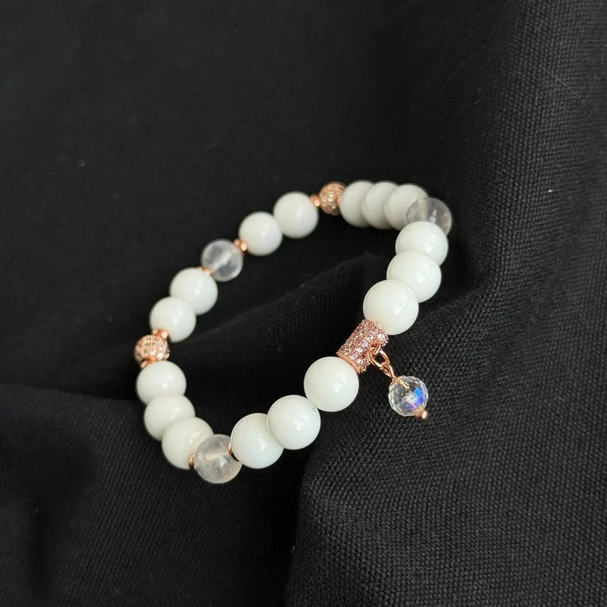 "Touch of luxury" White Agate bracelet with Aqua Aura Quartz