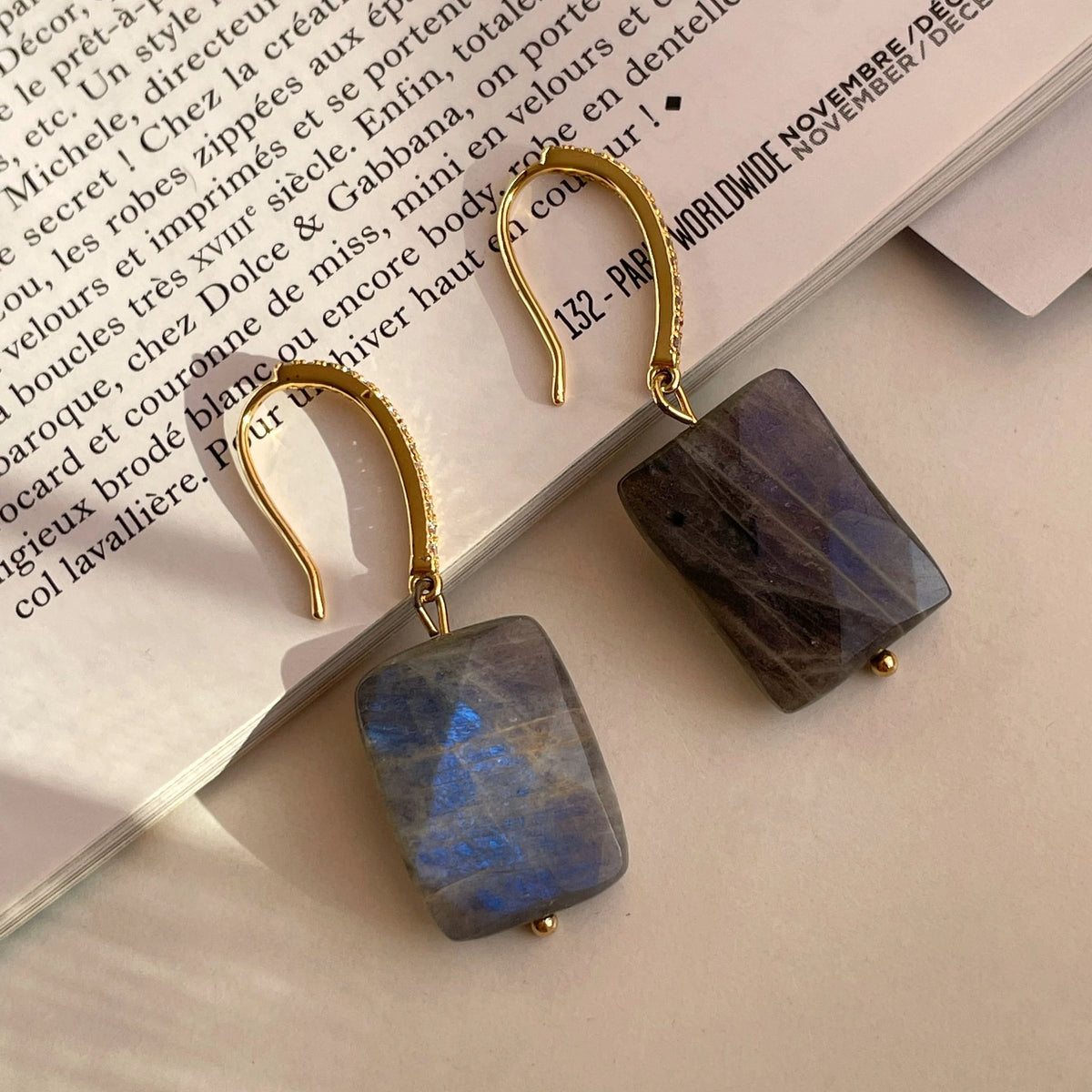 Labradorite pendant necklace, gold plated stainless steel chain