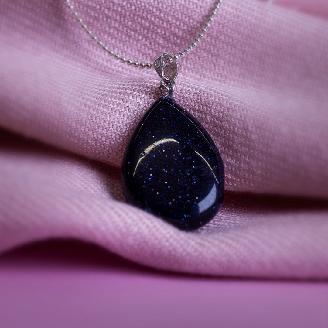 Blue Goldstone Drop Pendant 1.5x2.5cm