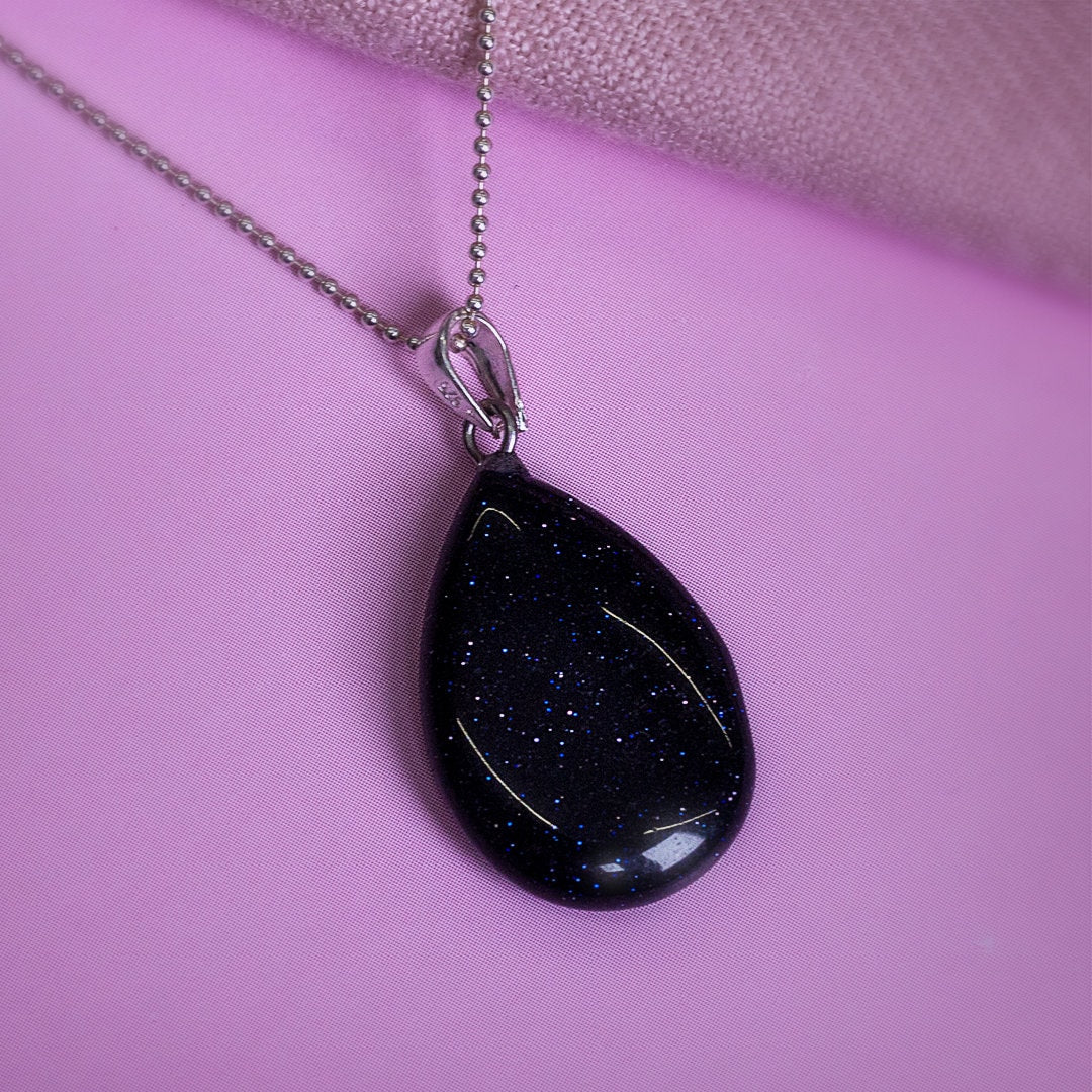 Blue Goldstone Drop Pendant 1.5x2.5cm