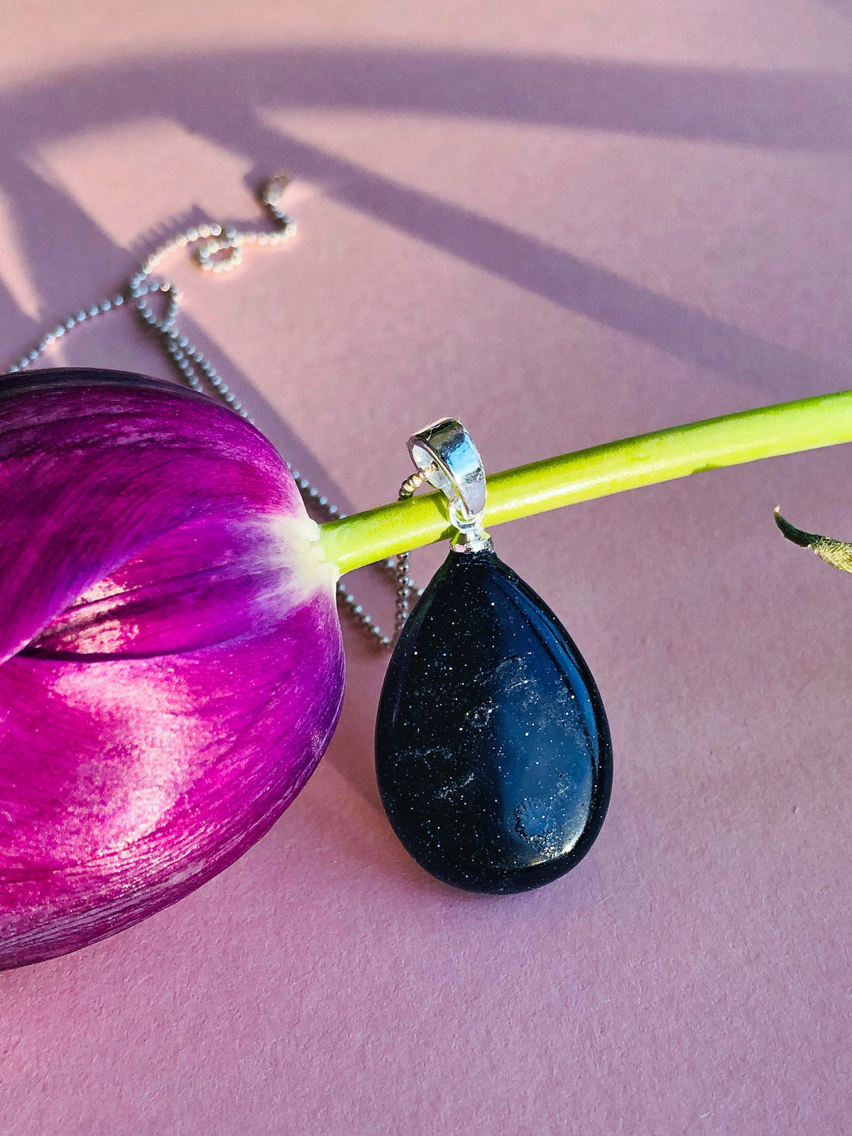 Blue Goldstone Drop Pendant 1.5x2.5cm