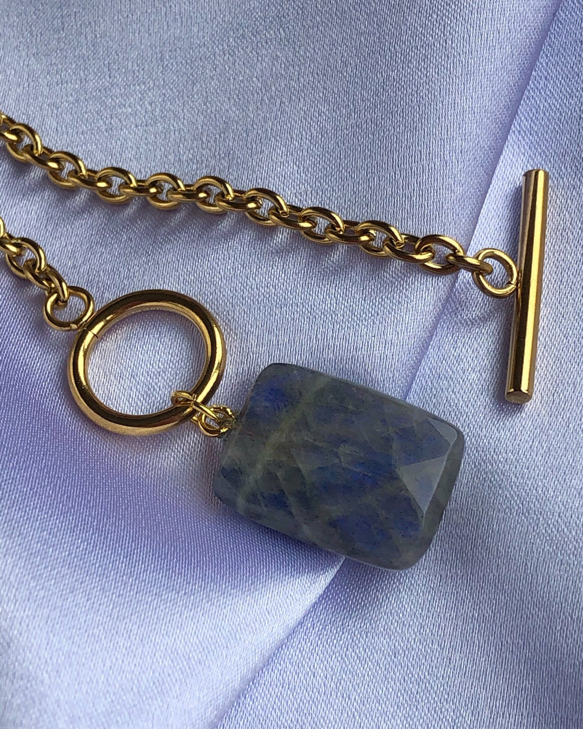 Labradorite pendant necklace, gold plated stainless steel chain