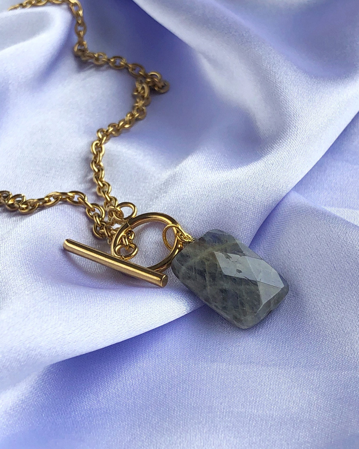 Labradorite pendant necklace, gold plated stainless steel chain