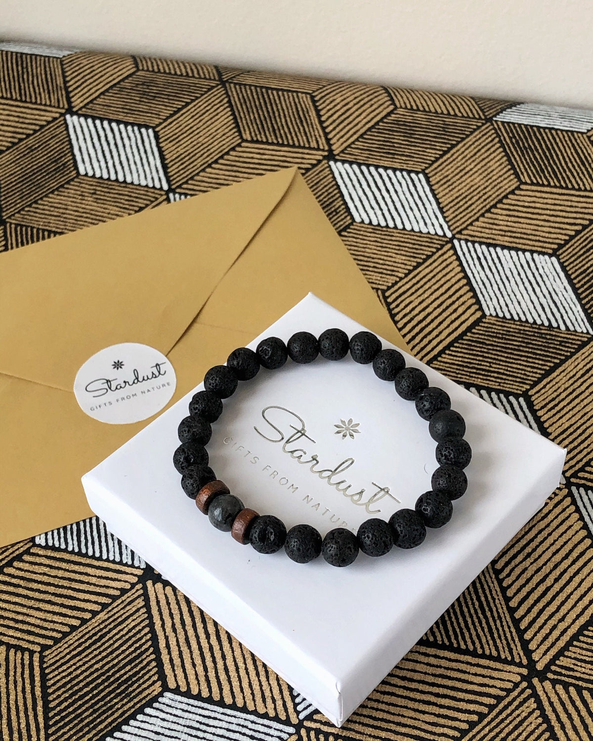 Black lava stone mens bracelet