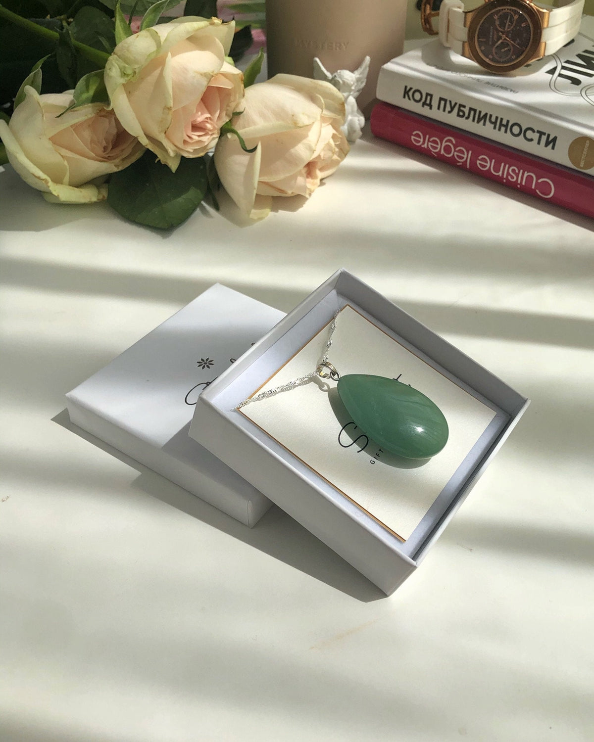 Large Green Jade Drop Pendant