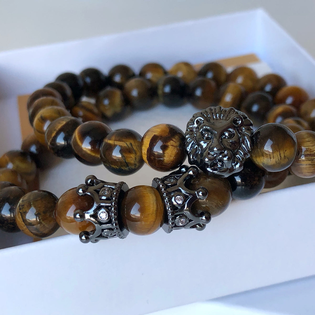 Tiger eye mens bracelet set