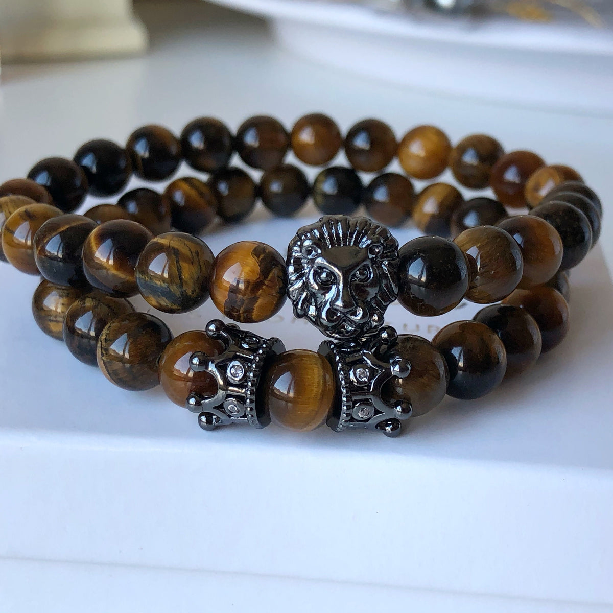 Tiger eye mens bracelet set
