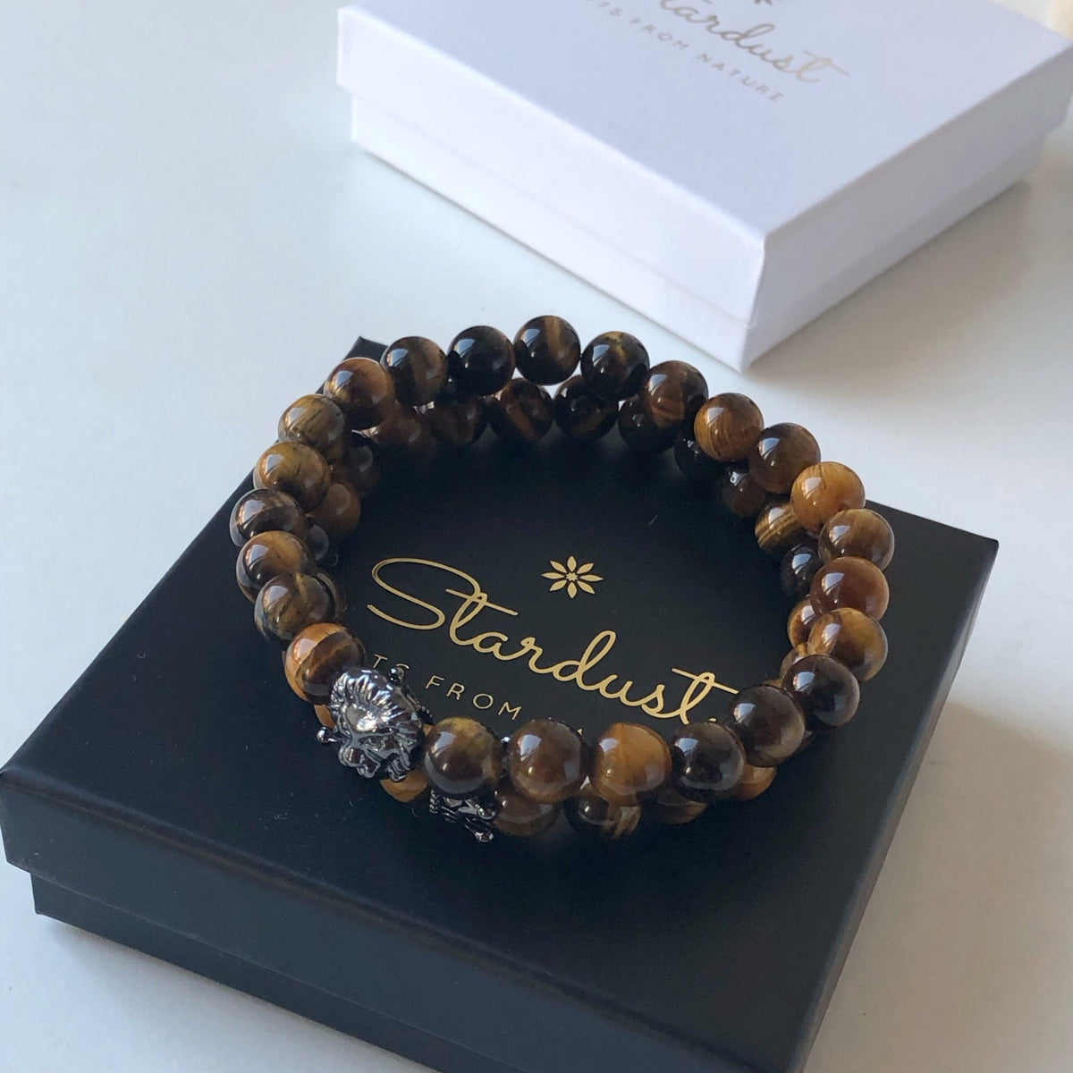 Tiger eye mens bracelet set