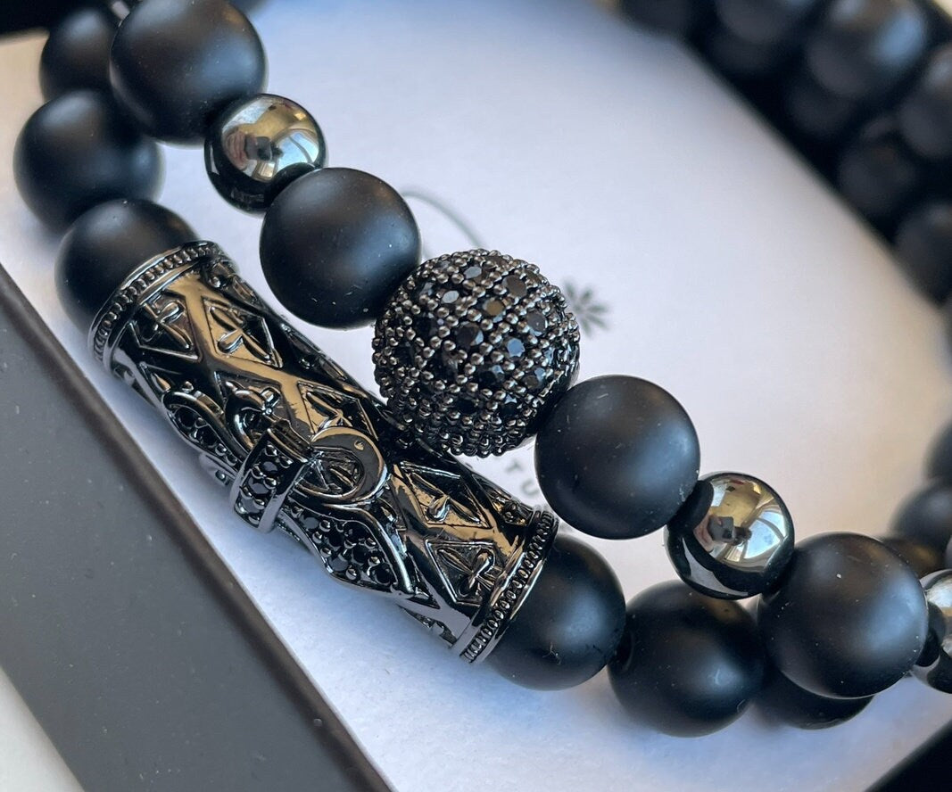 Black Onyx Men Bracelet Set