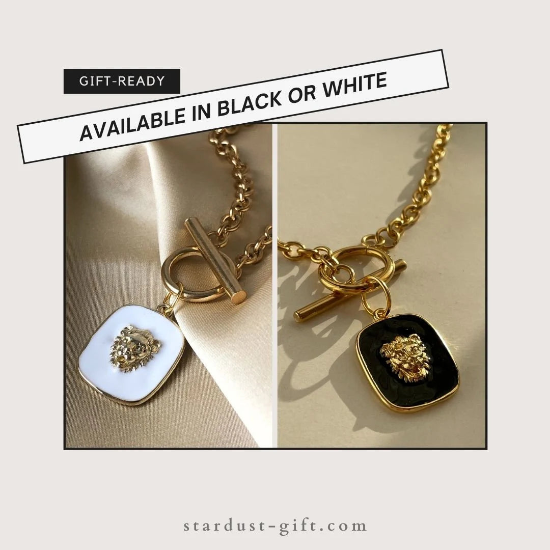 Luxury Gold-Filled Lion Necklace - Stainless Steel Chain Black Enamel Lion Pendant, Layering necklace