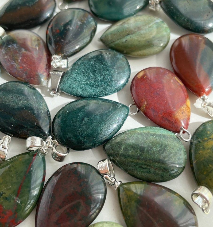 Red Green Bloodstone gemstone pendant necklace