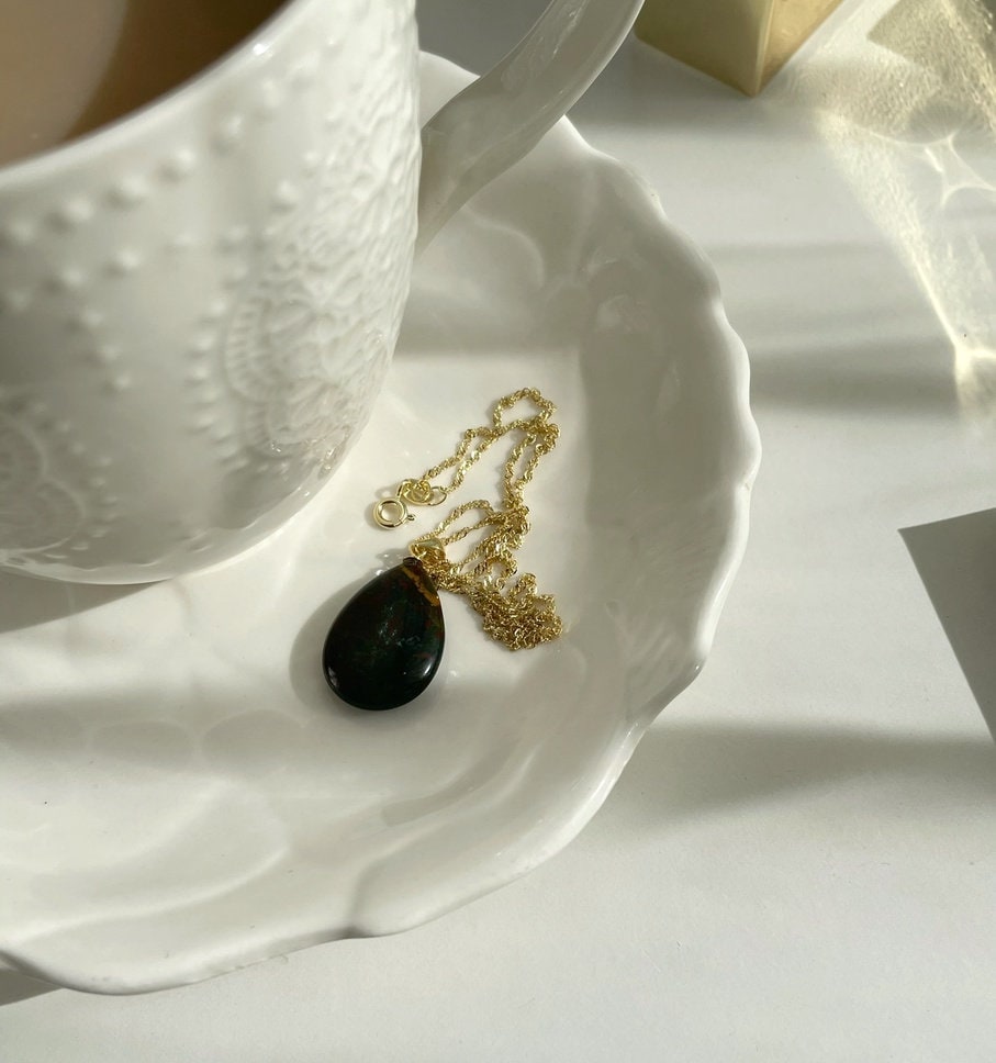 Bloodstone Drop Pendant 1.5x2.5cm