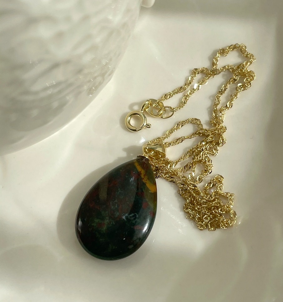 Bloodstone Drop Pendant 1.5x2.5cm