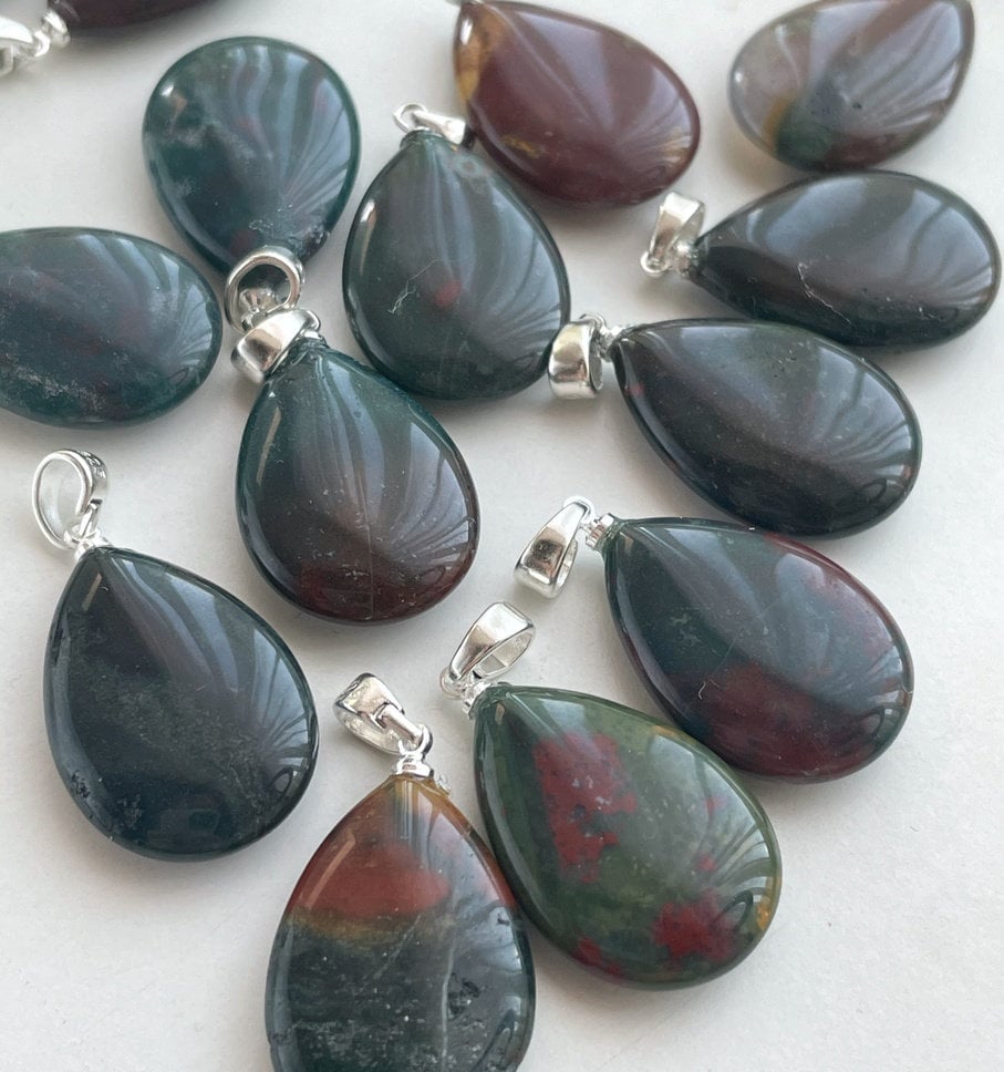 Bloodstone Drop Pendant 1.5x2.5cm