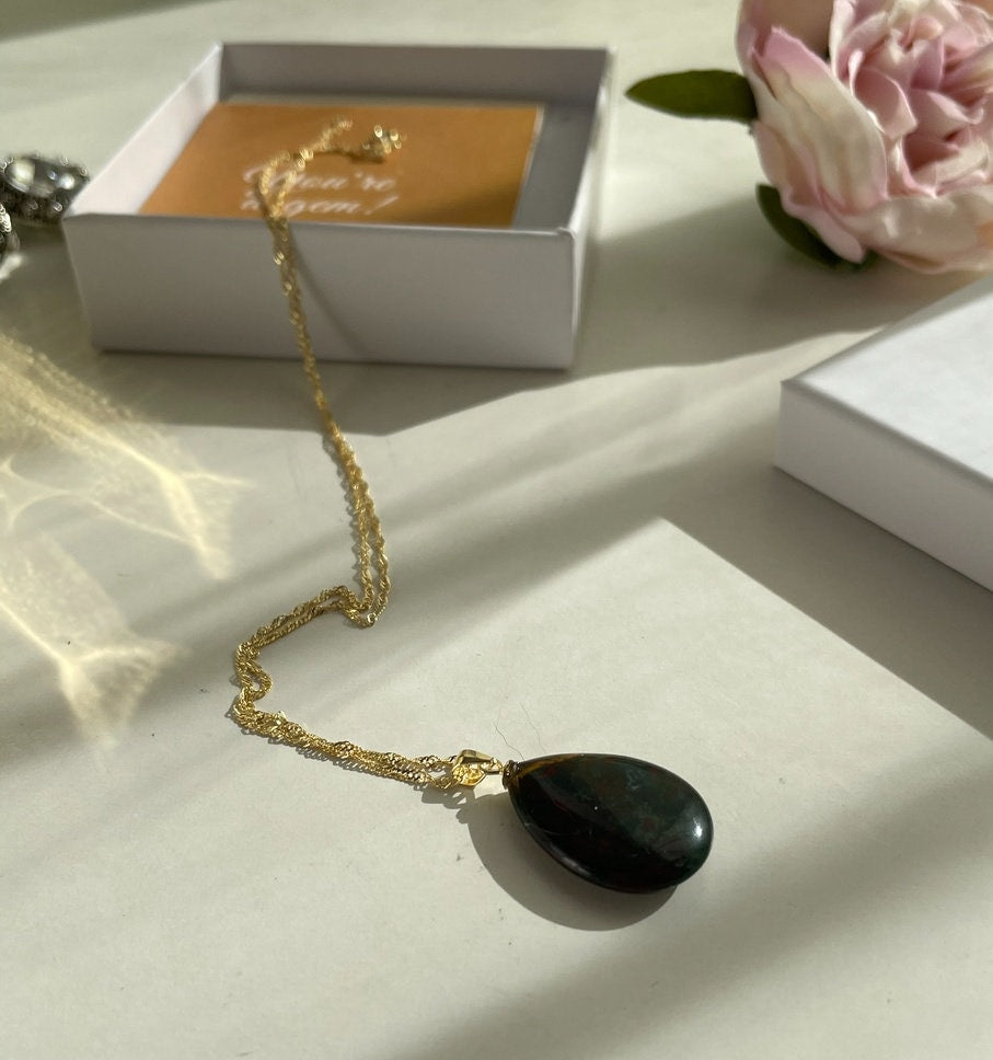 Bloodstone Drop Pendant 1.5x2.5cm